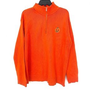Lauren Ralph Lauren Crest Logo Cotton Sweater 1/4 Zip Pullover Preppy Size L